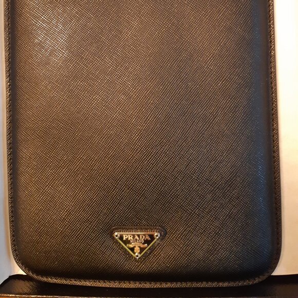 PRADA iPad Mini Case Saffiano Travel Leather Sleeve Black Brand New - Picture 6 of 7